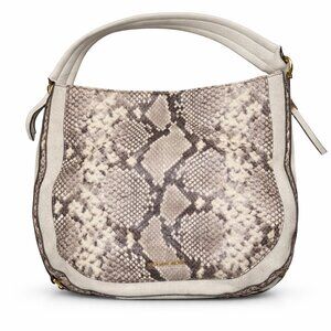 Michael Kors Snakeskin Print Hobo Bag Beige Python Leather Shoulder Purse